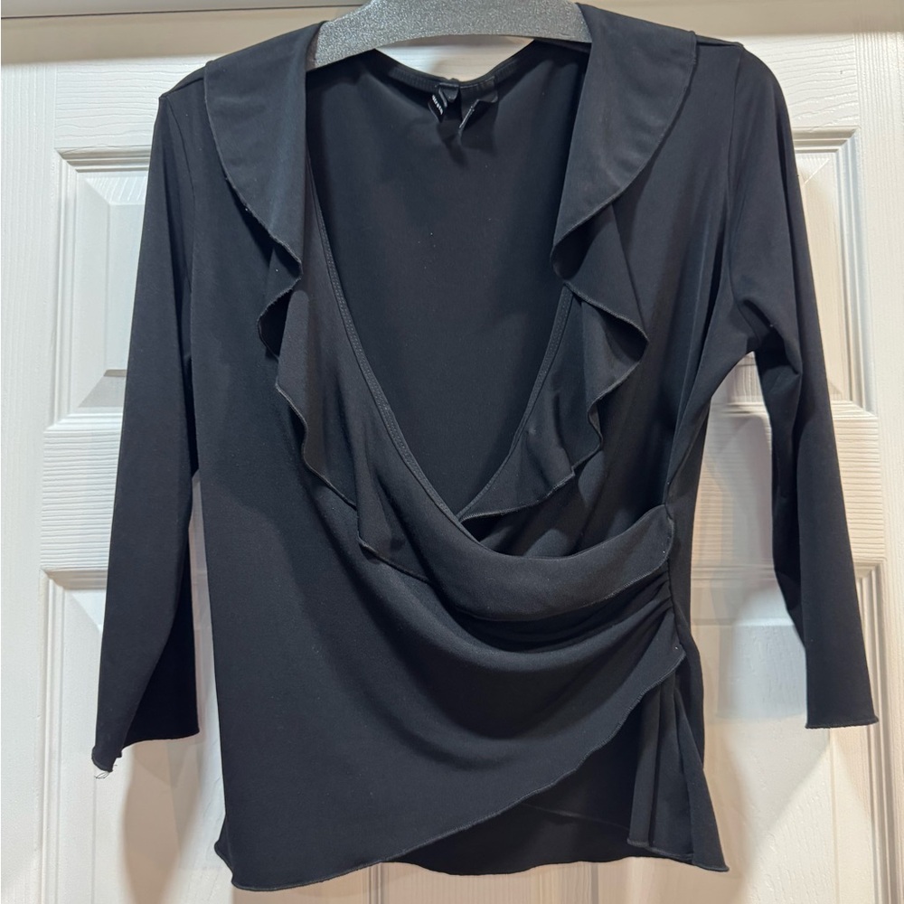Black Asymmetrical Ruffled Blouse